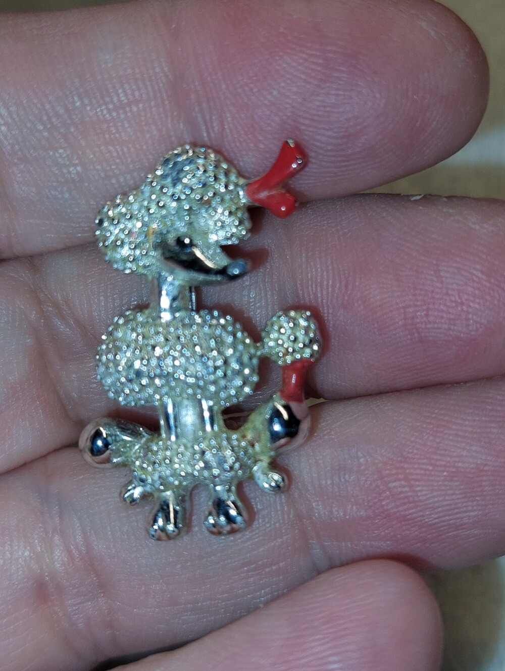 Gold-Tone Poodle Brooch with Red Enamel Accents